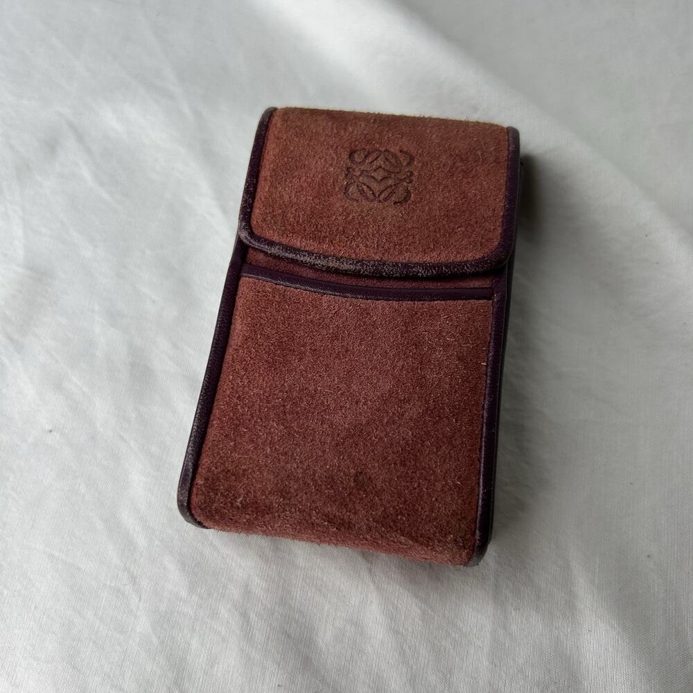 LOEWE Anagram Wine Red Suede Cigarette Case Vintage *Blemishes